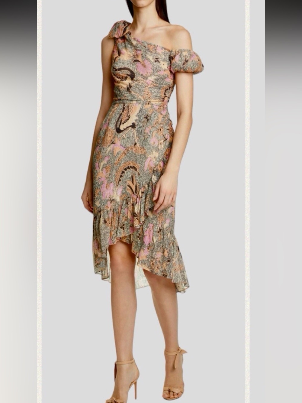 Ulla Johnson Uma Birds of Paradise Silk Blend One Shoulder Midi Dress - Size 2
